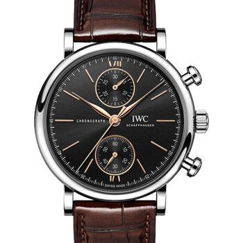 万国(iwc)瑞士手表 柏涛菲诺系列双表盘计时自动机械男士腕表39mm 棕