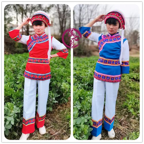 成人白族女装新款大理白族服饰云南少数民族服装红蓝色含腰带帽子