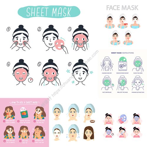 敷面膜步骤 卡通女生日常保养护肤清洁插画 ai格式矢量设计素材
