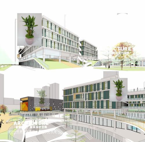 su素材小学中学学校校园教学楼高差台阶户外连廊架建筑景观su模型