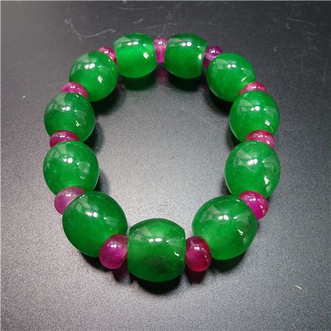 帝王绿翡翠手串满色满绿筒珠子高冰种手链龙石种玉料全手工大师级【5