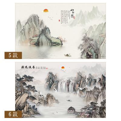 新中式水墨山水画电视背景墙壁纸壁画山水风景大气客厅办公室墙纸