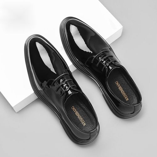 秋季正装二层猪皮鞋男二层猪皮日常漆二层猪皮亮面软底工作德比鞋