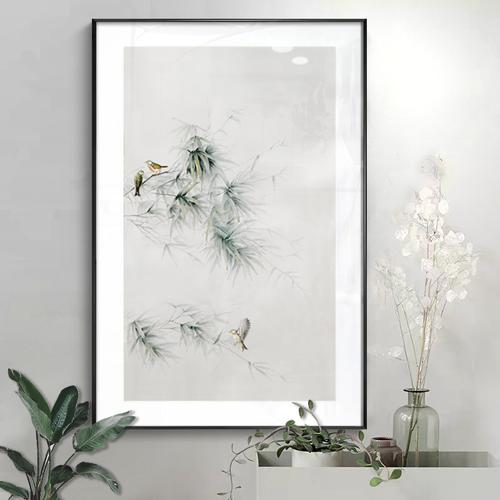 新中式松竹竹叶禅意装饰画客厅过道玄关背景墙挂画酒店样板房壁画