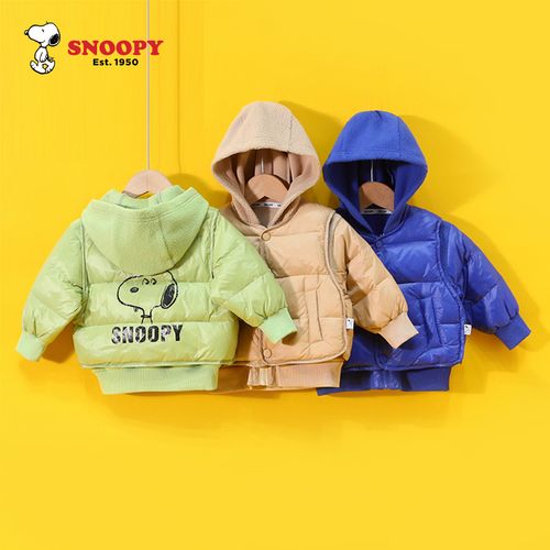 史努比童装儿童羽绒服羊羔绒2021洋气新款洋气宝宝连帽外套亮面