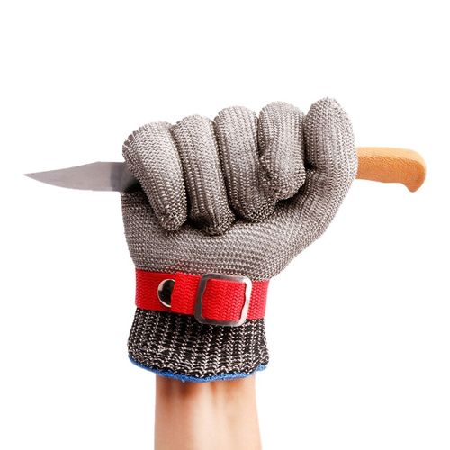 胜丽 fg502w 5级防切割316钢丝手套防割耐磨食品分割带扣金属铁手套红