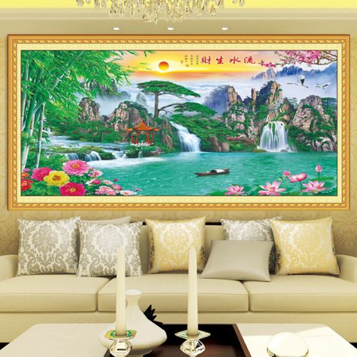风水画瀑布山水风景画客厅家居墙画年画装饰画复膜印刷贴画俩 2167