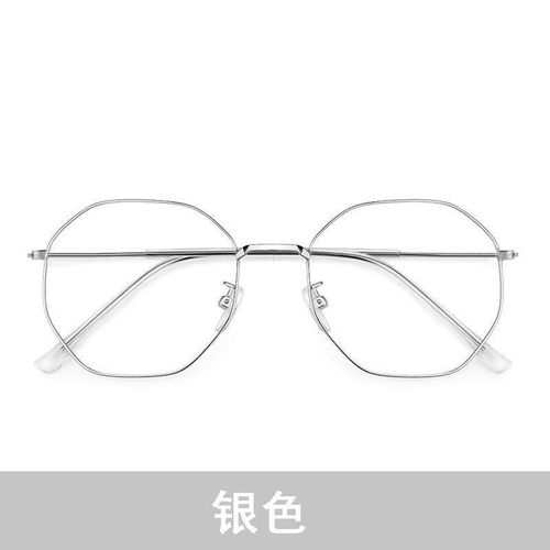 此处美兮近视眼镜女韩版潮有度数多边形网红款眼睛平光镜眼镜框 银色