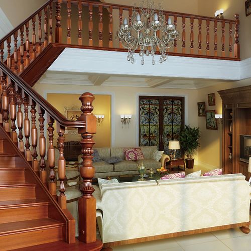 楼梯扶手实木橡木 别墅实木楼梯全屋定制复式阁楼家用红橡木整体原木