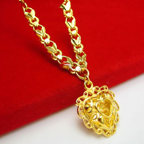 不掉色 黄金项链999千足色女款仿真金24k镀金链子心形