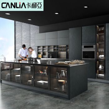 卡利亚不锈钢橱柜 304全钢整体厨房厨柜定制 北欧轻奢简约烤漆风格