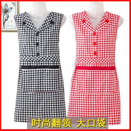 围裙纯棉女厨房网红翻领坎肩做饭工作罩衣背心式韩版时尚家用围腰