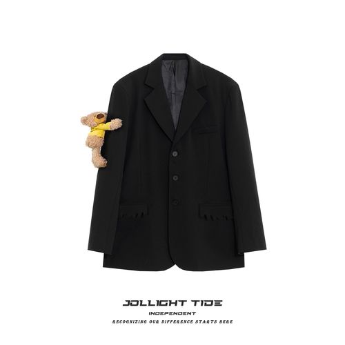 jollight21aw国潮原创别致设计笑脸小熊黑色西装潮牌