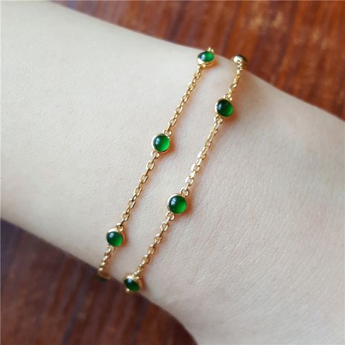 汉桑原创翡翠手链缅甸天然冰种小绿蛋镶嵌18k金手链
