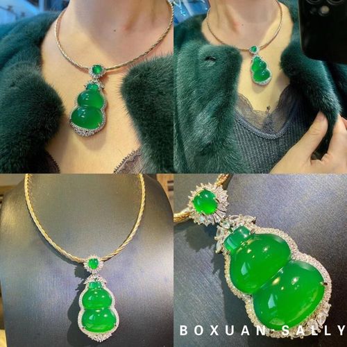 boxuan 纯银天然起光帝王绿绿玉髓葫芦吊坠玛瑙挂坠男女款玉坠