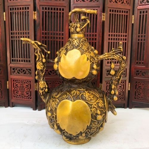 精品黄铜仿古铜酒壶 铜葫芦 葫芦摆件 家居摆件 爱好收藏