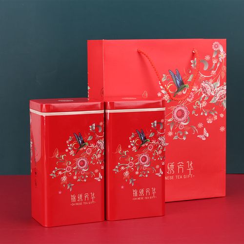 装500g古树红茶绿茶白茶通用包装盒茶罐子钢盾 锦绣芳华 红色(空罐)