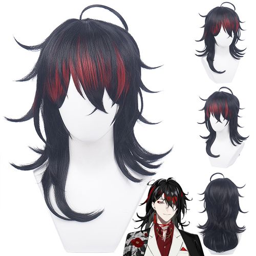 彩虹社 虚拟up主播vox akuma黑色混红色45cm长发假毛cosplay假发
