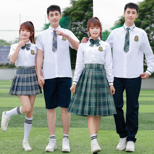 校服套装中学生礼服毕业照班服初中生演出服高中生衬衣jk格子裙女
