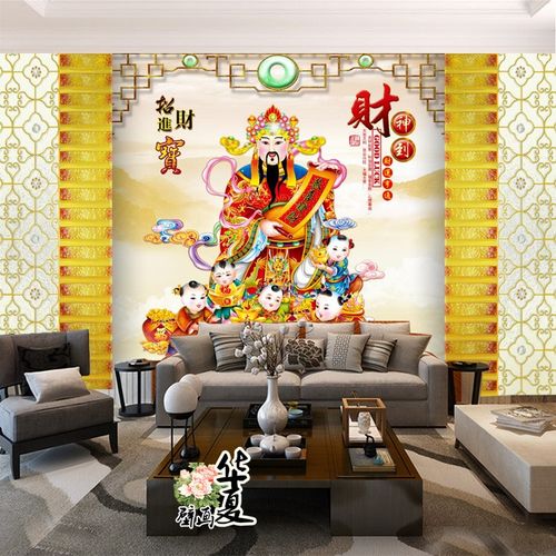 财神大集合财神爷画像财神商店背景墙v纸k福禄寿五路