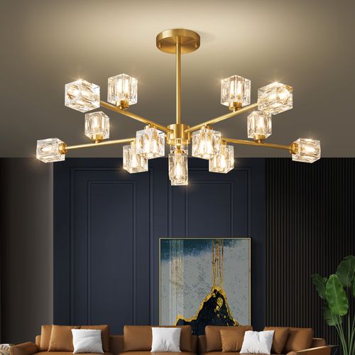 全铜轻奢k9水晶大吊灯创意客厅高端灯具餐厅饭桌吊灯北欧卧室灯饰