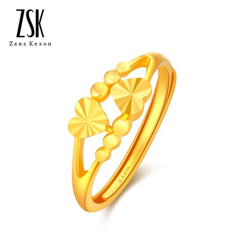 黄金戒指女心心相依999足金戒指女款 心形女士金戒指活口优雅气质款式