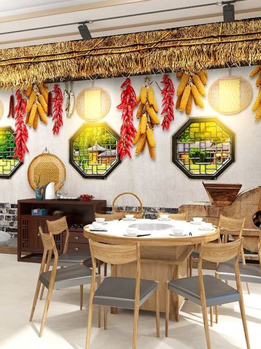 复古乡村土菜馆饭店墙纸农家乐火锅店装饰壁画农庄怀旧背景墙壁纸