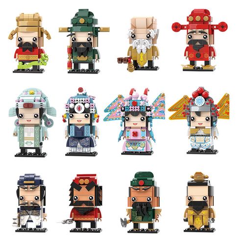 万格积木 国潮三国京剧戏曲刀马旦小颗粒人物造型拼插