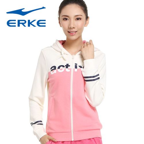 鸿星尔克连帽运动服女装开衫休闲卫衣女士秋季修身