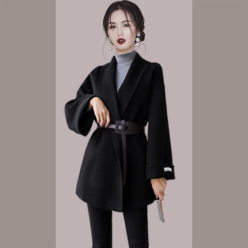 爱熙蜜 高端品牌女装 双面羊绒毛呢外套女短款2021年秋季新款女装加绒