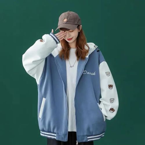 2021新款秋冬运动棒球服宽松学生加绒上衣纯欲风格美式高街卫衣