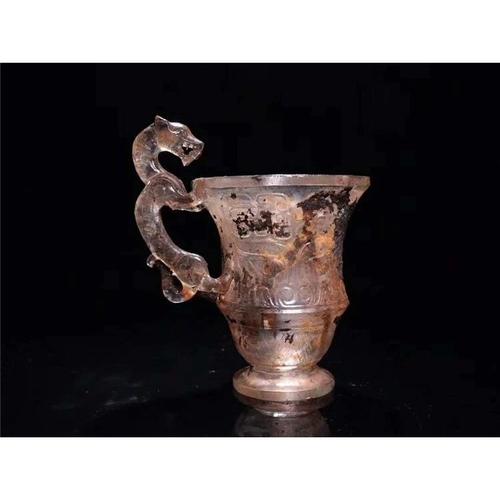 高古战汉老琉璃单龙耳杯小摆件 文玩酒杯配饰老物件古玩收藏