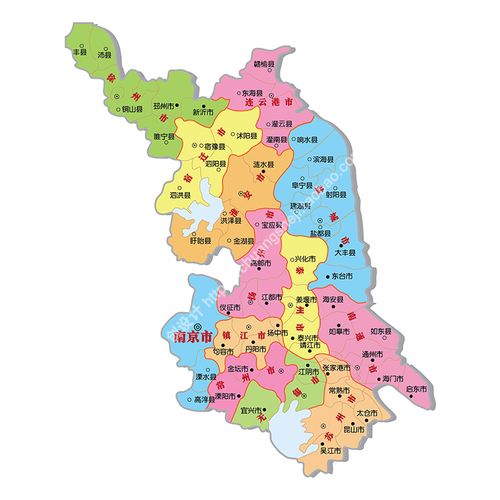 江苏省地图 彩色简单分区地图 非实物地图 ai格式矢量设计素材