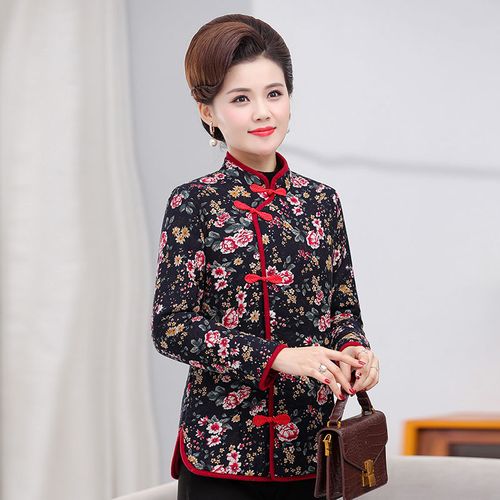 唐装小棉袄中年女短款旗袍中国风棉衣奶奶装民族风花棉衣老人女士女式