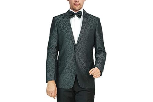 adam baker 男式常规版型晚礼服夹克提花花花设计青果领婚礼燕尾服