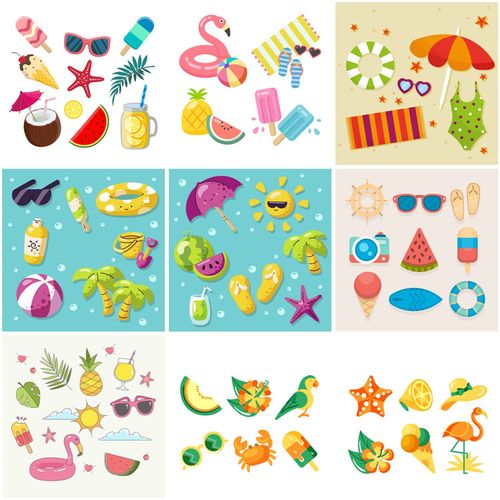 a1094夏季元素服饰雪糕夏天大海沙滩冷饮游泳eps设计素材ai矢量图
