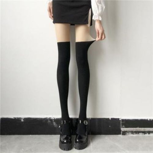 上肤色下黑色白色丝袜女薄款春夏季光腿神器潮黑色拼接连裤袜子