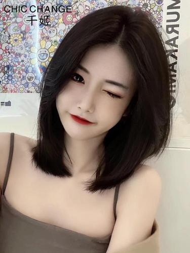 新假发女中长发真人发丝自然全头套式锁骨齐肩韩式发型真发短