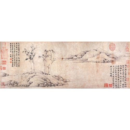 古代名画真迹复制倪瓒安处斋图国画山水画艺术微喷名家字画装饰画