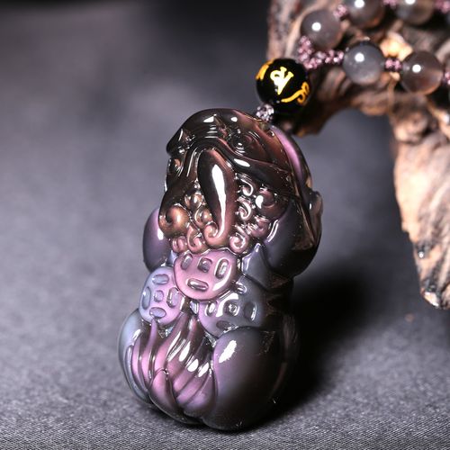 宫妃幻世红眼黑曜石貔貅吊坠 冰种黑曜石舞貅钱币霸王貔貅项链