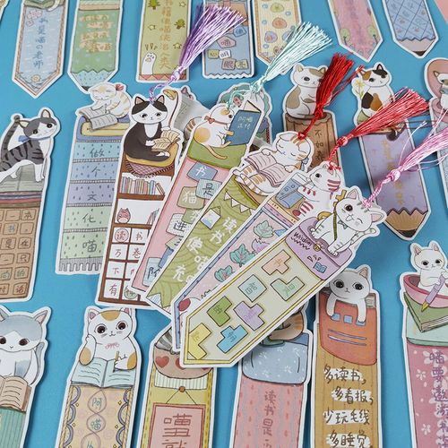 盒装好看的可爱卡通纸质diy书签材料包学习用儿童精美动物小学生流苏