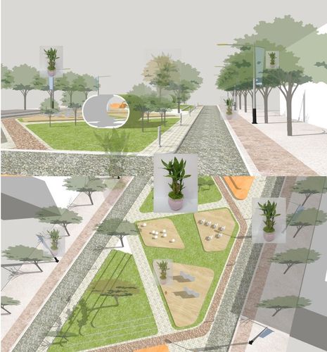 su模型小游园景观规划带状广场座椅广场线性公园坐凳草图带形a899