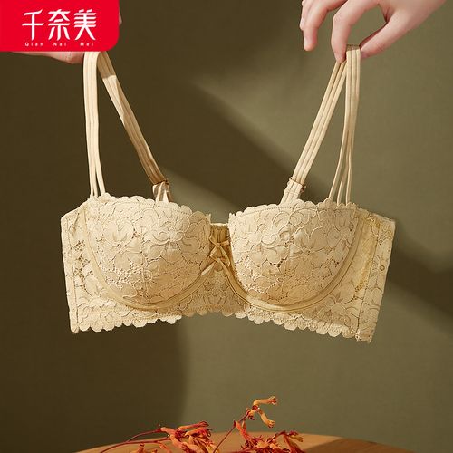 千奈美内衣女性感蕾丝薄款软钢圈半杯聚拢上托文胸 陶瓷黄 85c
