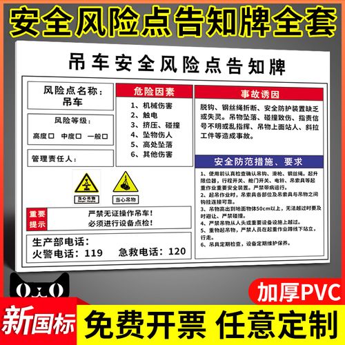 吊车安全风险点警示牌标识标牌岗位危险告知告示牌卡工厂车间工地上墙
