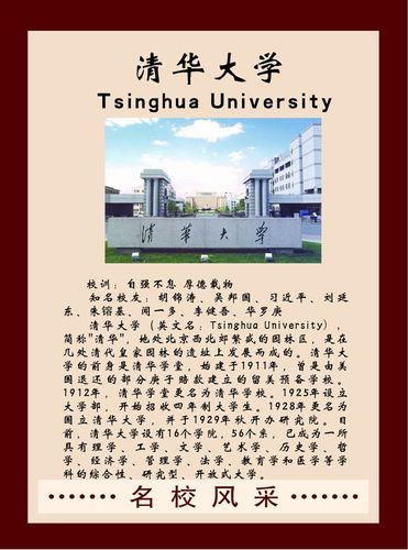 762海报印制展板素材580学校园中国十大名校简介绍挂图清华大学