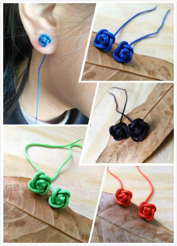 小玫瑰花红绳耳线手工编织防过敏绳子耳钉甜美可爱个性耳环女学生