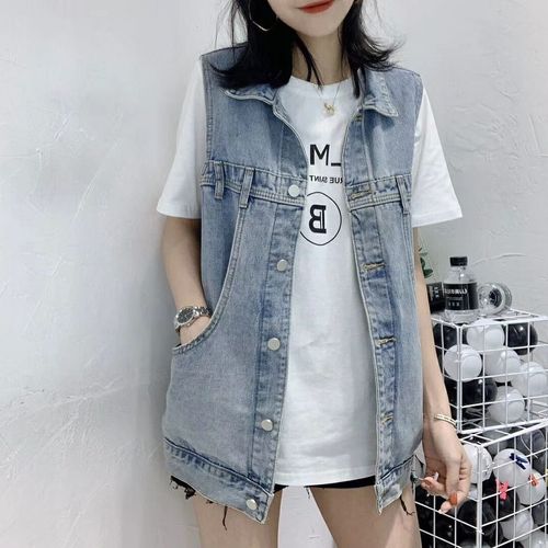 牛仔马甲女2021春秋新款式韩版宽松无袖牛仔女外套马甲大码上衣服