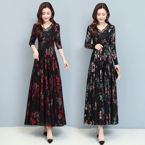 秋冬装新款贵夫人妈妈连衣裙女气质高端名媛长裙优雅