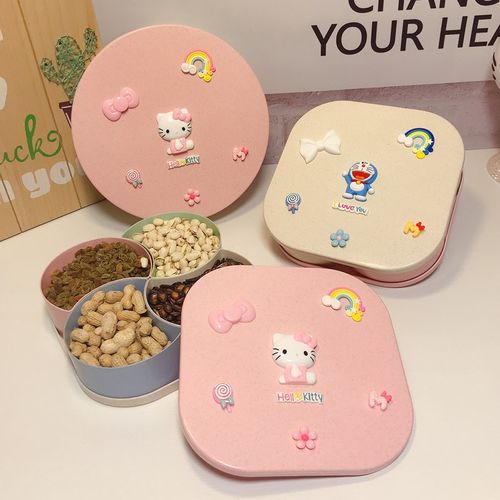 糖果盒创意欧式卡通水果盒客厅可爱家用收纳糖果干果盘分格带盖