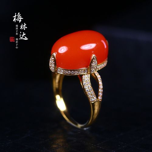 melinda/梅林达【青时】南红玛瑙玉石镶嵌18k蛋面戒指玉戒指环女